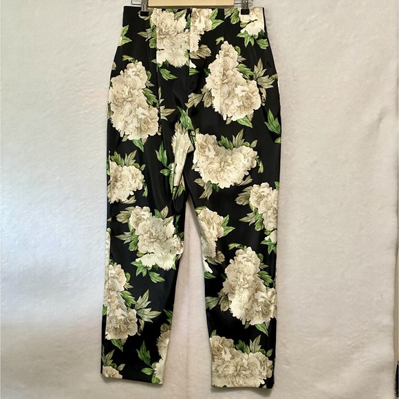 Karen Millen Womens Trousers Size 8 Black With White Tan Green Flowered - Picture 2 of 10